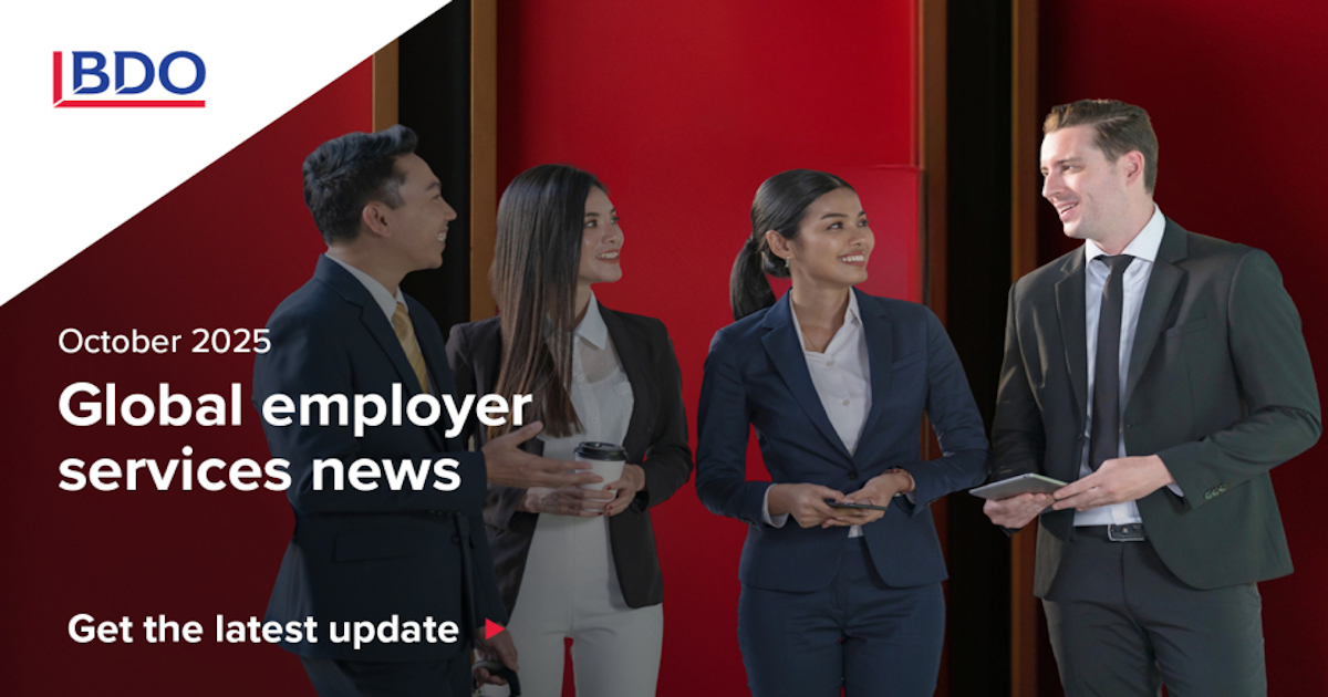 BDO_USA_Tax's tweet image. Stay ahead of global workforce trends. The October 2025 Global Employer Services Newsletter delivers the latest employer news, regulatory updates, and insights from around the world: bdousa.com/47vZ65Z

#WorkforceTrends #EmployerUpdates