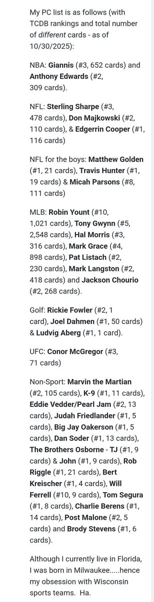 FSCGrad777's tweet image. Updated PC list. (Please click on picture to expand). Would be interested in buying/trading for any of these that I don't already have. (Rookies, I definitely collect more than one of each).
✌️