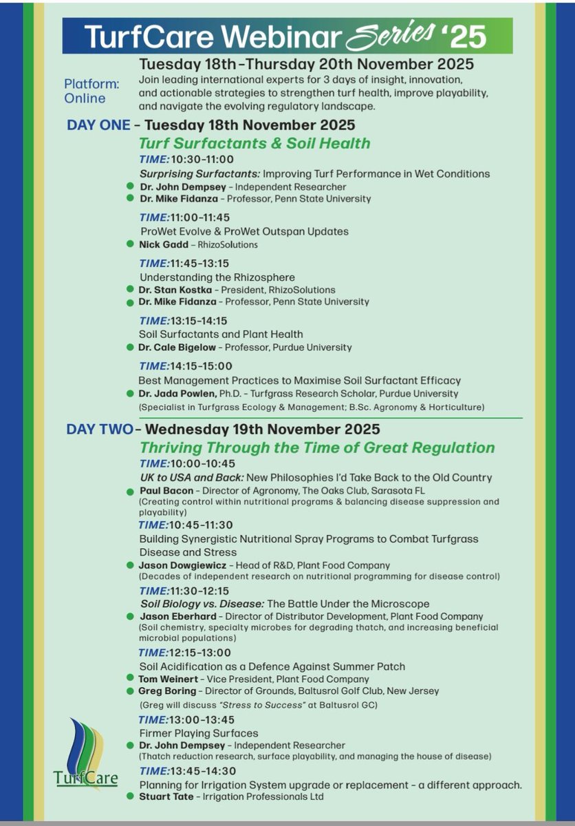 Come and join us for the TurfCare Virtual Roadshow 2025! 🌱✨
A fantastic opportunity to upskill with industry leaders. 

🎓 FREE educational event
🔧 Expert knowledge
📈 Boost your skills

Register below — you don’t want to miss this! 👇
#TurfCare3PA
turfcare.eu/turfcare-virtu…