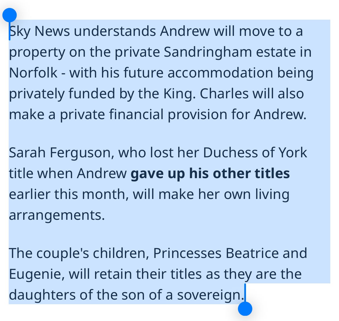 If you read between the lines, it’s clear that Andrew played hardball &amp; got what he really wanted out of the negotiations. The private funding by Charles no doubt factors in provision for Sarah Fergusson. Notice there’s no mention of security … because he retains it in full.