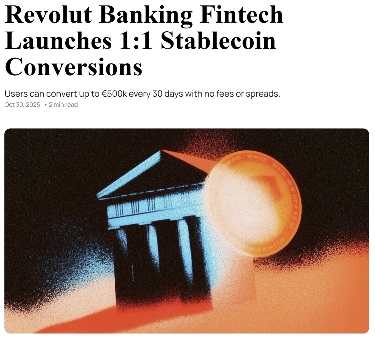 Revolut Launches 1:1 Stablecoin &lt;&gt; USD Conversions