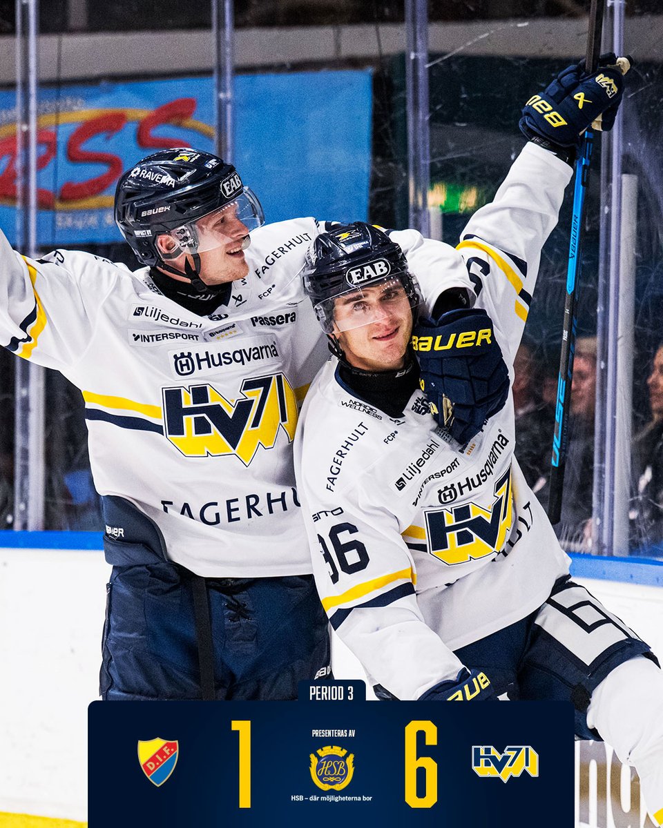Seger!!! HV71 vinner mot Djurgården med 6-1 och tar andra raka segern. Målskyttar var Aleksi Heponiemi, Mattias Tedenby, Hugo Pettersson, Nikola Pasic och Riley Woods x2!