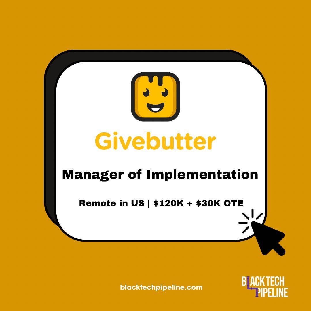 BTPipeline's tweet image. POSTED 1 DAY AGO🚨

Givebutter is hiring a Manager of Implementation to lead, mentor, and grow a team of other Implementation Managers!

📍Remote in US
💰$120K + $30K OTE

Learn more &amp;amp; apply here🔗 buff.ly/QjXnB16

#hiring #tech #remotejob #blacktechtwitter
