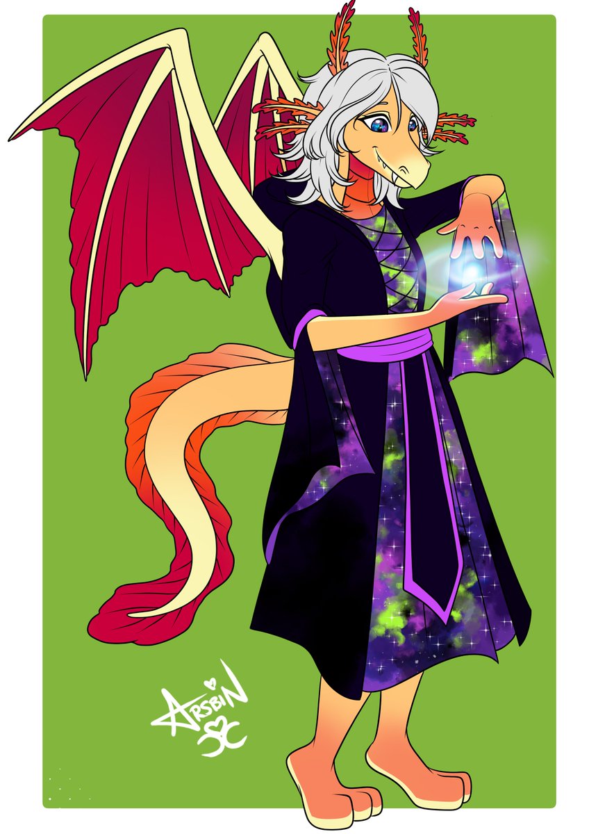 Arsbinbcc's tweet image. Yesterday we were deciding features for a character design using polls on streaming
These were the results:
✨Mix between a dragon and an axolotl
✨Female
✨Multicolor skin
✨White hair
✨Mage outfit
This is the final design! Do you like her? Any name suggestions?
#DragonOC