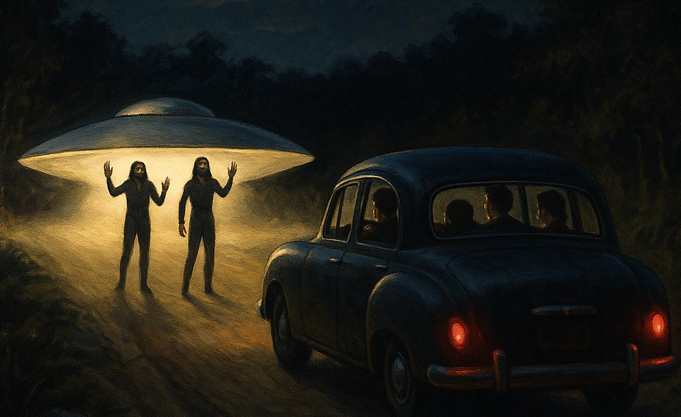 The_UFO_Ency's tweet photo. Oct 30 1954: Porto Alegre, Brazil

An agronomist and his family encountered a landed UFO along a road. Two men with long hair and one piece suits emerged and, arms raised, approached them. Terrified, the witnesses sped away.

#UFOHistory #UAP #Brazil #CE3 #UFO4E #UFOs https://t.co/D0cRpdAlGL