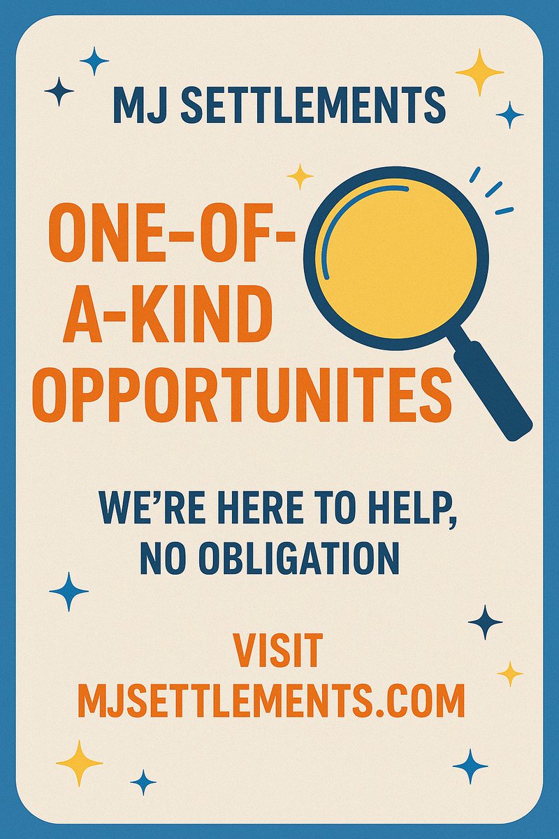 MJSettlements's tweet image. 💎 Each MJ Settlements deal is one of one.
Once it’s gone — it’s gone.
Only a few remain right now.
 ✅ Guaranteed
 ✅ Tax-deferred
 ✅ Backed by A+ insurers
 ✅ No obligation — just education
👉 mjsettlements.com/available-offe…
#SafeMoney #PassiveIncome #StructuredSettlements