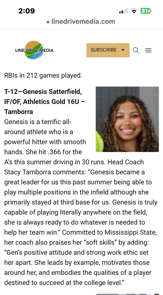 Thank you <a href="/LineDsoftball/">Line Drive Media</a> for the write up! Excited for this next season with @AGTTamborra16U