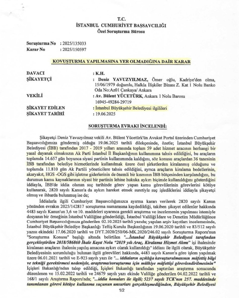 yavuzyilmazd's tweet image. İçişleri Bakanına sesleniyorum!

Yüreğin yetiyorsa, AKP’nin suçlarının örtbas edildiği Araştırma Raporunu açıkla!

2017-2019 yılları arasında, AKP dönemi İstanbul Büyükşehir Belediyesinin;

AKP İstanbul İl Başkanlığı’na usulsüz olarak tahsis ettiği 59 adet araçla ilgili yaptığım…