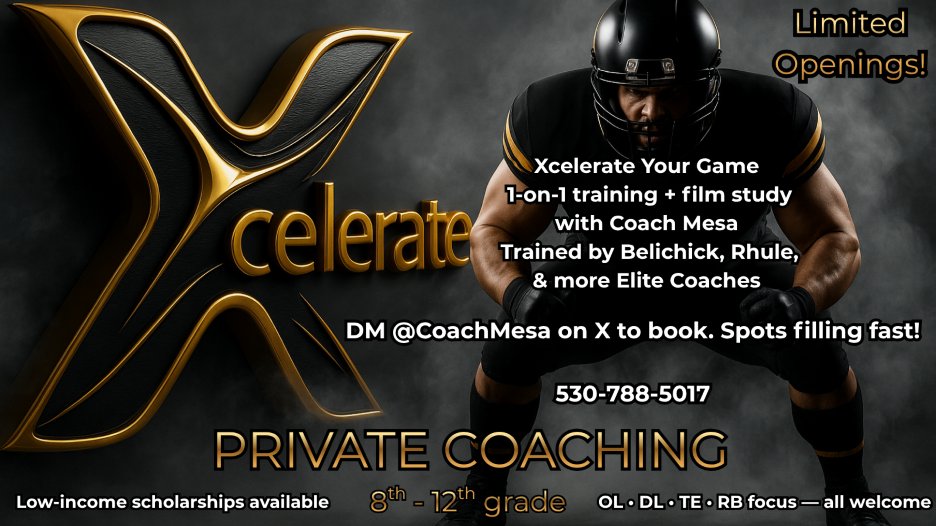🚨 XCELERATE PRIVATE COACHING — OMAHA METRO ONLY!
Limited spots — filling FAST!
8th–12th Grade | OL • DL • TE • RB Focus (All Positions Welcome)
🔥 My Proven Method:
✅ Custom Progress Tracking — Baseline Football IQ &amp; skill test + measured gains all off-season
✅ 100%