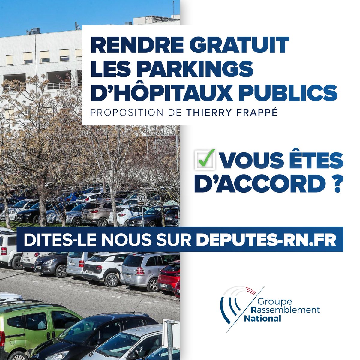 3️⃣ Gratuité des parkings des hôpitaux publics : troisième texte de la #NicheRN porté par <a href="/thierry_frappe/">Thierry Frappé</a> et <a href="/TaverneMichael/">Michael Taverne</a>.

Notre texte 👉🏻 deputes-rn.fr/article/rendre…