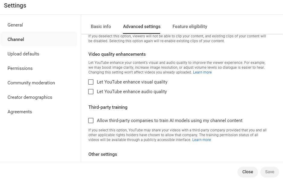 <a href="/KennyLauderdal3/">KennyLauderdale</a> Youtube's AI "enhancements" are already affecting videos.
youtube.com/watch?v=2HY-nR…
If you're a content creator, do the following to turn them off:
Go to Youtube Studio, then Settings, then Channel, then Advanced Settings. From there, make sure "video quality enhancements" are off.