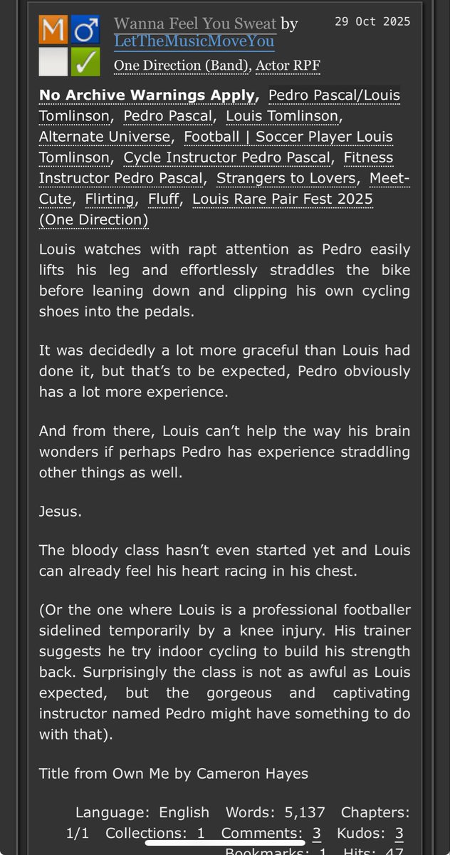 Wanna Feel You Sweat

By letthemusicmoveyou

archiveofourown.org/collections/lo…

Louis Rare Pair Fest 2025