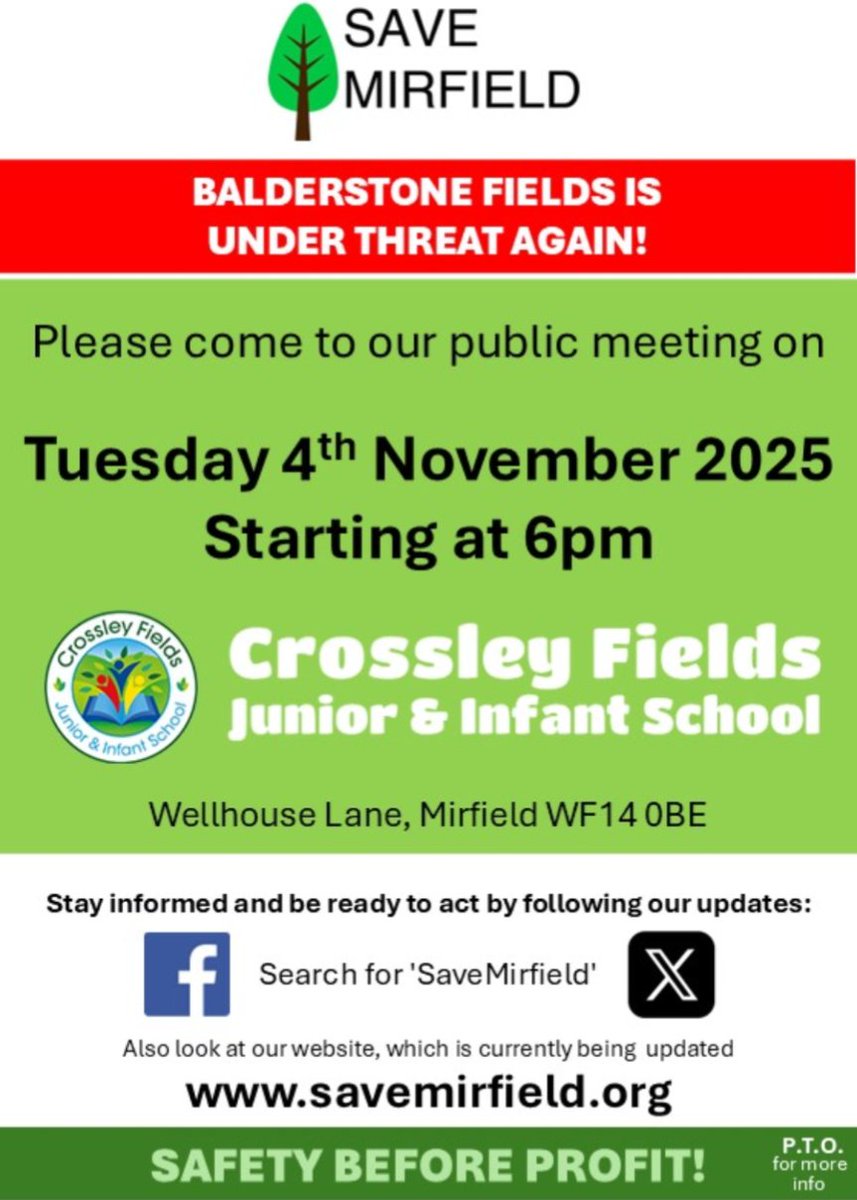 SaveMirfield's tweet photo. Don't forget Save Mirfield's public meeting next Tuesday at 6PM, where we'll outline the next steps and answer any questions you have. https://t.co/69fO6PPuLq