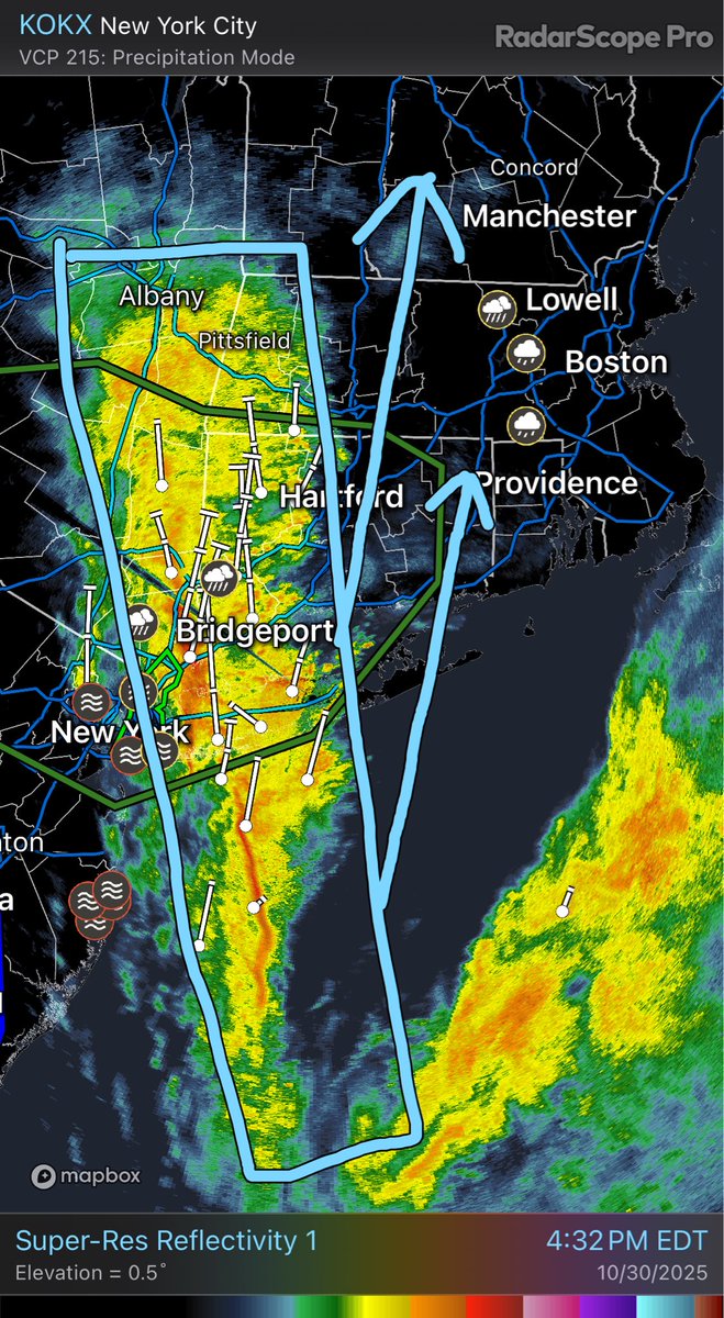Upper jet, low level jet streak, converging area of lift with our low center and outer deep moisture from Melissa passing far SE of is all coming together overhead tonight…. High terrain wind and periods of heavy rain across the greater WMass region incoming… street flooding