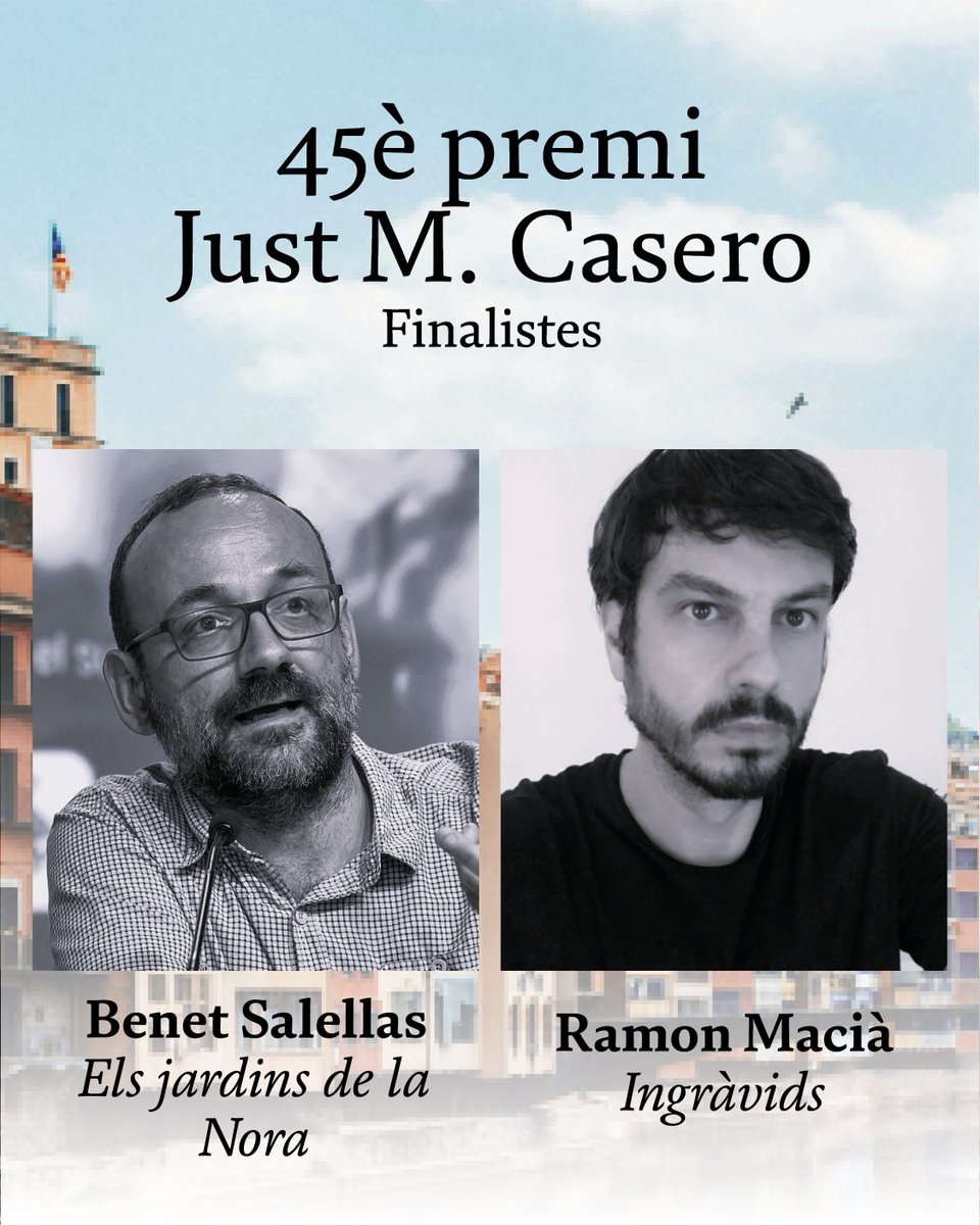 Excepcionalment, per la qualitat dels manuscrits presentats, enguany el jurat ha triat dues obres finalistes:
📚 «Els jardins de la Nora», de Benet Salellas
📚 «Ingràvids», de Ramon Macià (<a href="/ramon_macia/">Ramon Macià</a>)