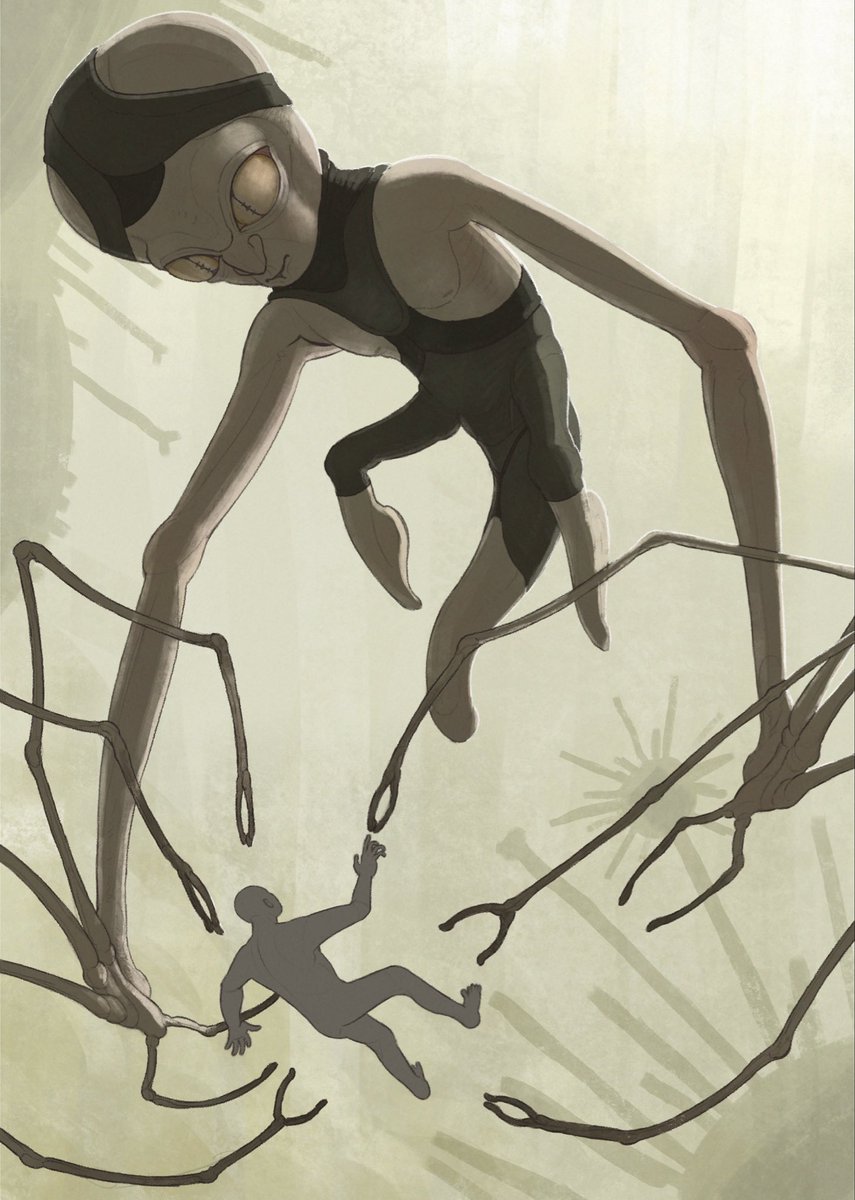 An Asteromorph observes a spectator from the 21st-century, a distant ancestor of his.