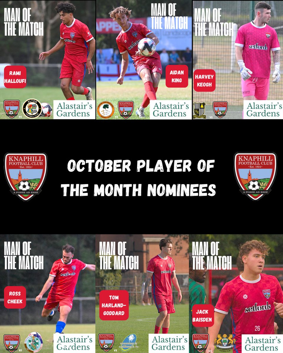 🏆 October Player of the Month 🏆

Your nominees are:
Rami Halloufi
Aidan King
Harvey Keogh
Ross Cheek
Tom Harland-Goddard
Jack Baisden

All earned Man of the Match honours in October 👏
Now it’s over to you - DM us your vote for who deserves the award 🗳️