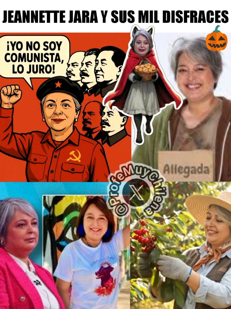 ProfeMuyChilena's tweet photo. 🎃🚨 #ALERTA 🚨🎃

#Anatel2025 #Cadem #MesaCentral #ENacional #Mosciatti

Para JEANNETTE JARA siempre es HALLOWEEN :

Se DISFRAZA de SOCIALDEMÓCRATA pero es COMUNISTA MARXISTA LENINISTA hasta la MÉDULA desde los 14 AÑOS !

Se DISFRAZA de PACIFISTA pero DEFENDIÓ a los VIOLENTISTAS del ESTALLIDO DELICTUAL , usaba la POLERA MATAPACOS y pertenece a un PARTIDO ASESINO cuyo BRAZO ARMADO es el MIR !

Se DISFRAZA como que ha logrado todo con ESFUERZO pero siempre la han APITUTADO en puros CARGOS PÚBLICOS desde BACHELET 1 por ser del PC ... y ella a su vez tiene APITUTADOS a su PAREJA en el REGISTRO CIVIL y a su HERMANA en el MINEDUC !

Se DISFRAZA como alguien HUMILDE pero ella es de la ÉLITE ... DUEÑA de 4 PROPIEDADES , tiene al COLOMBIANO de ASESOR de VESTUARIO , tiene un STAFF de SEGURIDAD que no lo tiene cualquiera , etc !

Se DISFRAZA de CERCANA y SIMPÁTICA pero eso es parte del ENGAÑO COMUNISTA : con PAN , CIRCO y BAILE hacen CAER a los TONTOS !

Por eso CHILE
CINCOMUNISMO
VOTA 5 VOTA KAST !