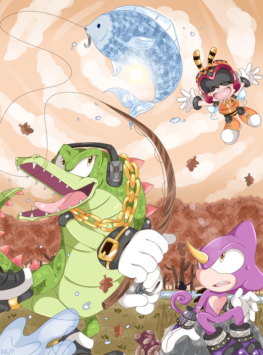 piink__rose's tweet image. "here comes dinner, boys!"🎣🍂
#Chaotix #SonicTheHedgehog