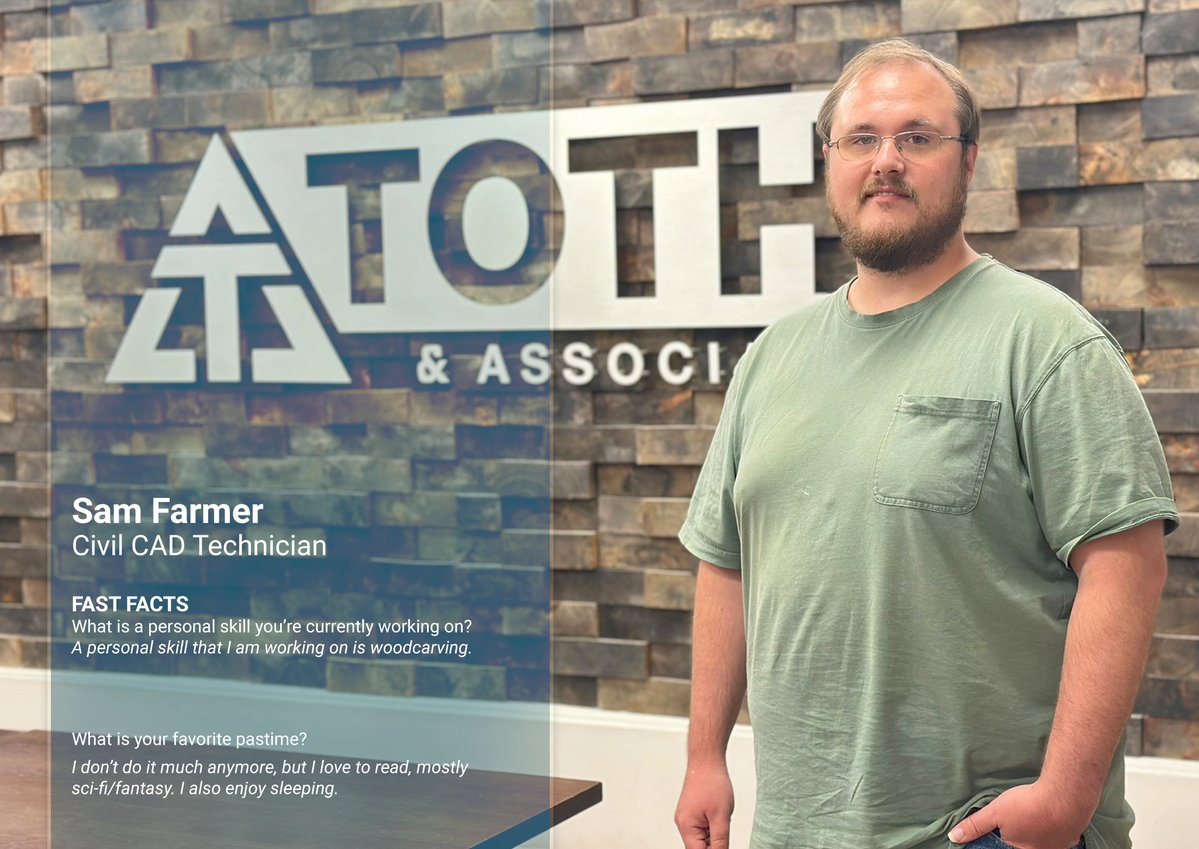 Toth & Associates (@tothassoc) on Twitter photo TOTH welcomes Sam Farmer to the team as a CAD Technician in our #Civil Department!
#CADtech #Engineering #Hiring #StrongerCommunities TOTH welcomes Sam Farmer to the team as a CAD Technician in our #Civil Department!
#CADtech #Engineering #Hiring #StrongerCommunities