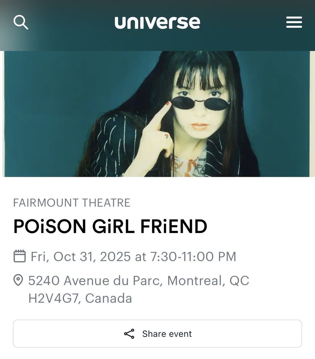 Rendez-vous demain au FAIRMOUNT THEATRE, Montréal 🇨🇦🎃👻😈
universe.com/events/poison-…