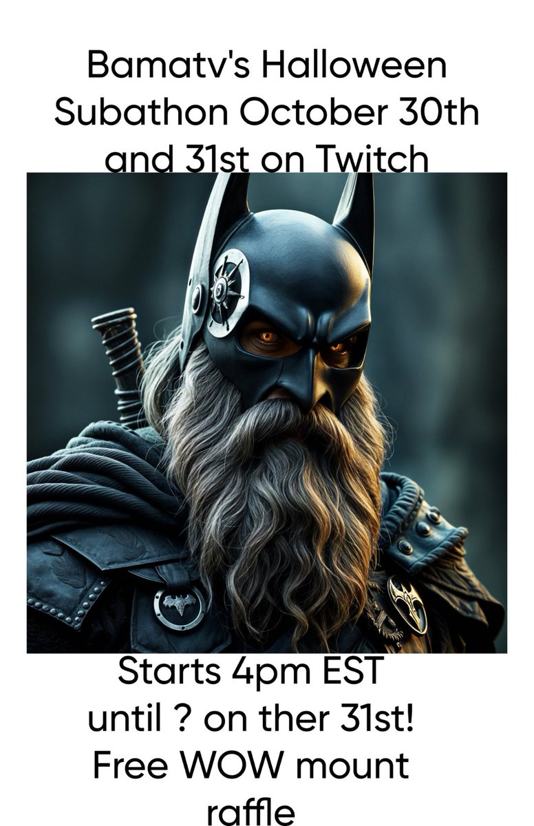 Our Spooky Cosplay Subathon is starting shortly!  Twitch.tv/bamatv