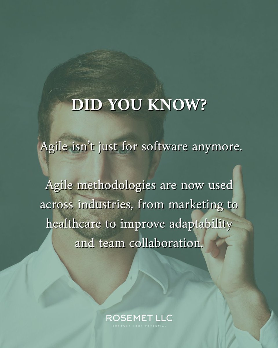 rosemetllc's tweet image. &quot;From coding to care. Agile is everywhere!

Organizations across industries are embracing Agile to improve collaboration, adaptability, and results.&quot;

#AgileMethodology #LeadershipDevelopment #AgileTeams #ProjectManagementTips #BusinessGrowth #FutureOfWork #RosemetLLC