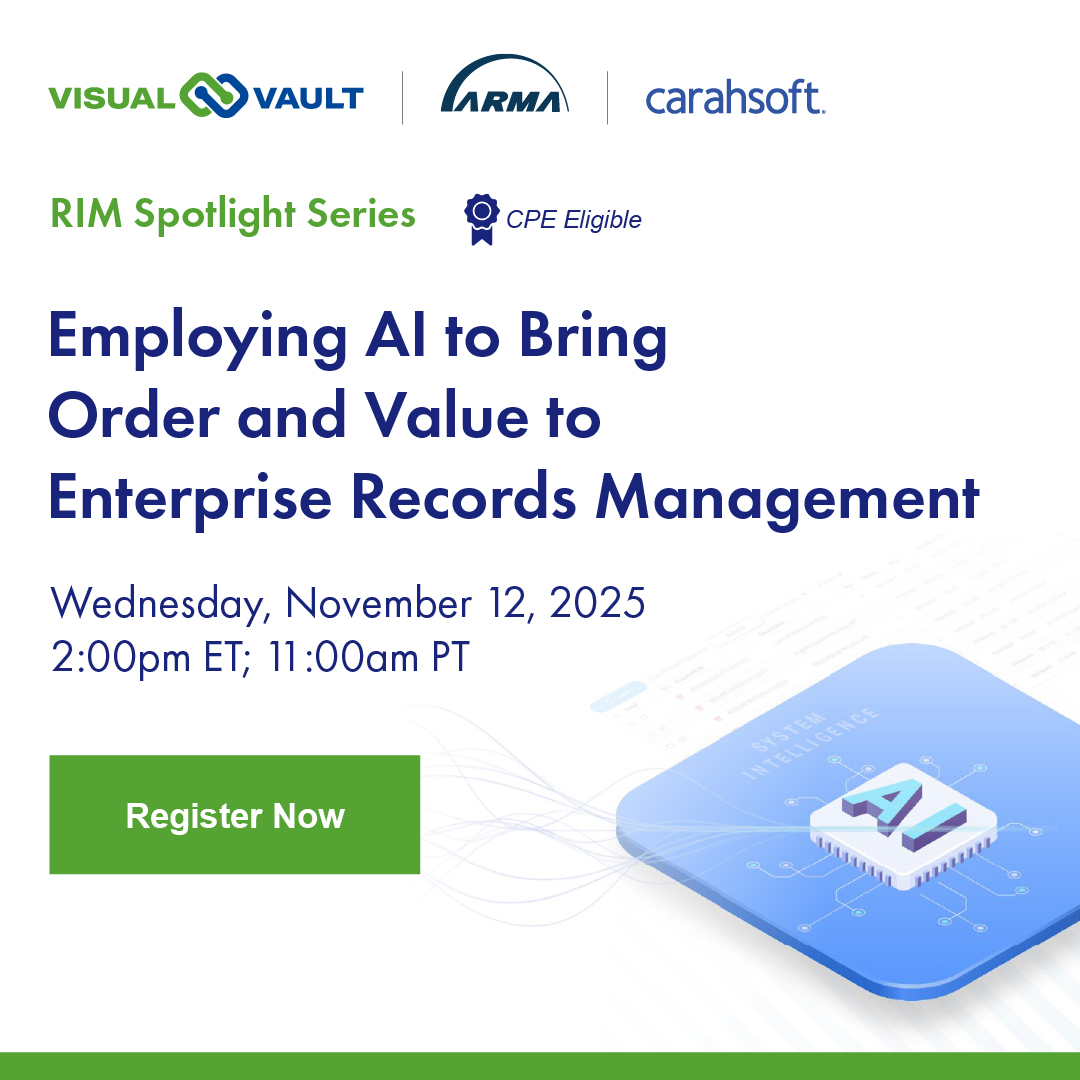 VisualVaultORC's tweet image. Webinar: AI to bring order and value to enterprise records management. See how IDP classifies docs, extracts/validates key data, and drives workflow automation.

Register Now
carahevents.carahsoft.com/Event/Details/…

#RecordsManagement #InformationGovernance #WorkflowAutomation #Compliance