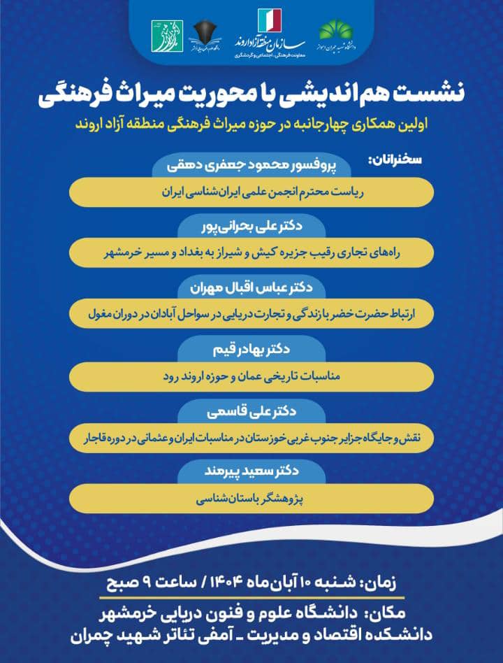 ModhejiA's tweet image. ارتباط حضرت خضر با زندگی و تجارت دریایی در سواحل #آبادان در دوران مغول😑

علاقمندان بشتابند:  سازمان #منطقه_آزاد_اروند و #دانشگاه_شهید_چمران_اهواز و دانشگاه علوم و فنون دریایی #خرمشهر همایش گذاشتن با این موضوع!
انگار که گفته باشی با مغول و حضرت خضر و آبادان و تجارت جمله بساز.