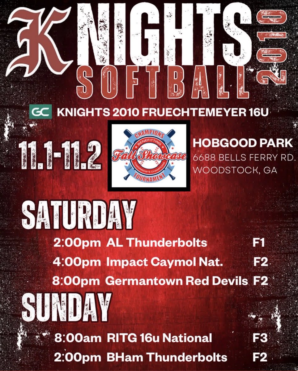 Heading down to Woodstock, GA for tournament #2! Come check us out!! #repthek <a href="/knightssftball/">Knights Softball 2010</a>