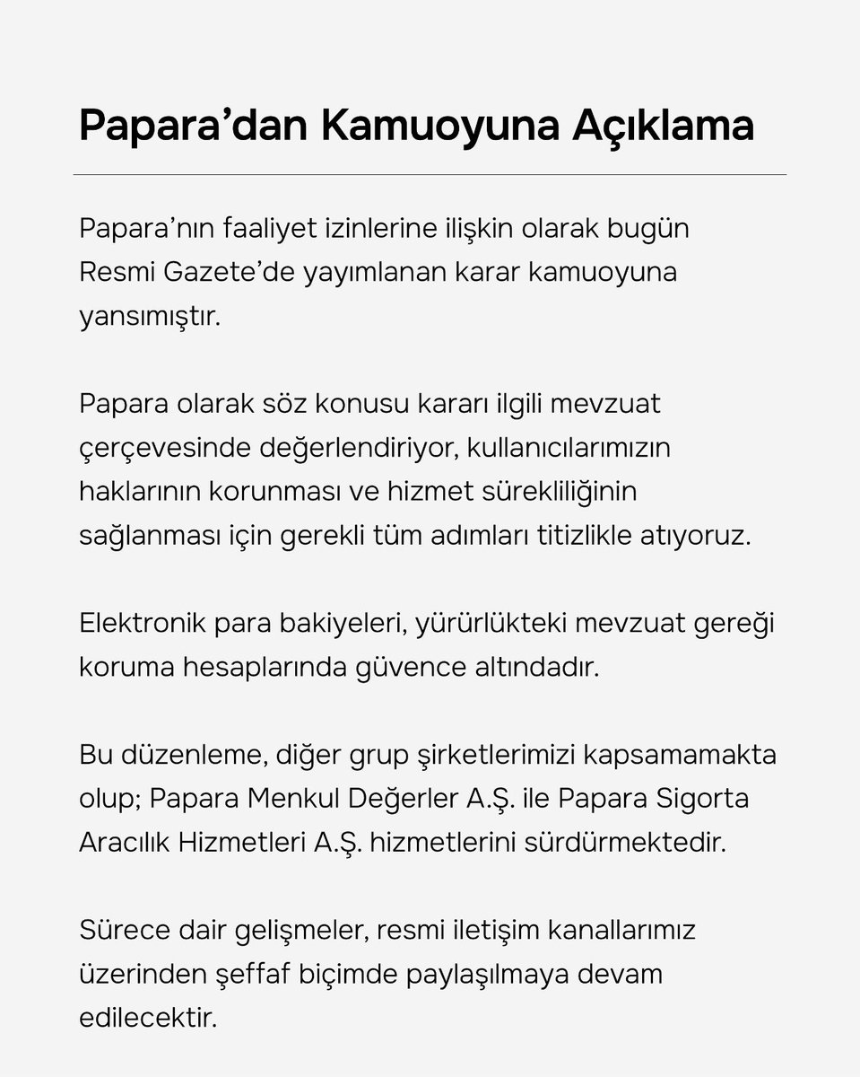 Papara’dan Kamuoyuna Açıklama