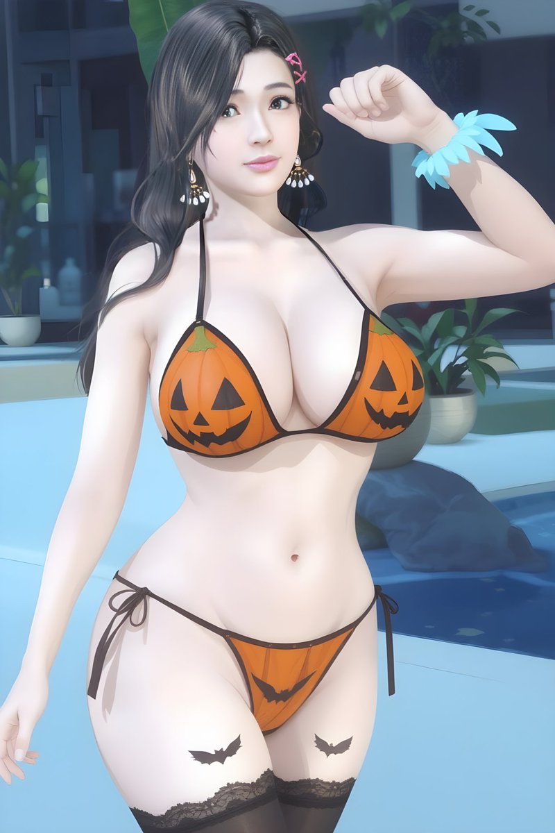 Sayuri in a Halloween bikini. Very nice pumpkins! #DOAXVV #VirtualPhotography #HalloweenVibes