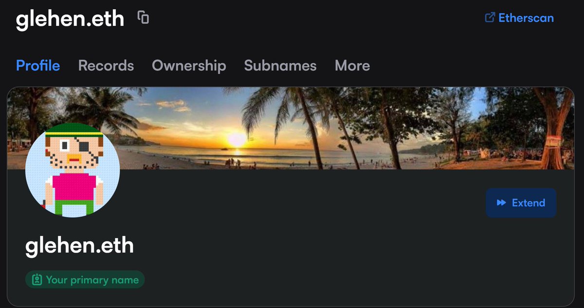 New in the <a href="/ensdomains/">ens.eth</a> app 🚀
You can now set a header image for your ENS name!
Upload a custom banner or avatar — and make gasless changes anytime ⚡
Personalize your profile today 👇
🔗 app.ens.domains
