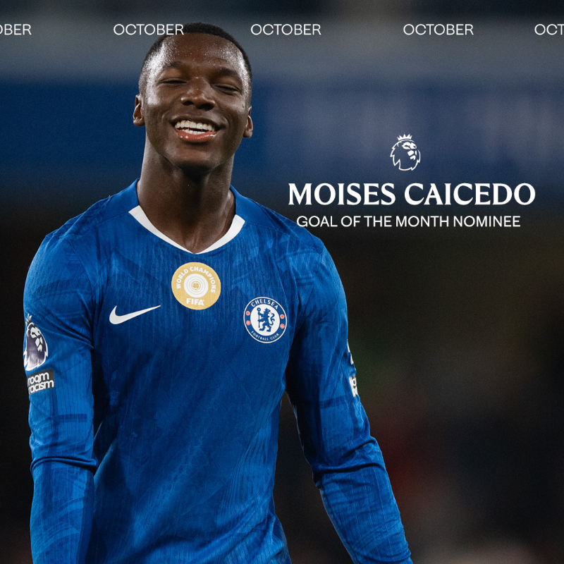 ChelseaFC's tweet photo. Vote Moi’s goal 🆚 Liverpool as October’s best in the Premier League! 🚀