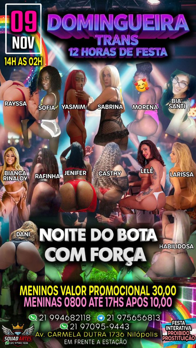 LLelemari's tweet photo. Da RT Domingo dia 9 de novembro a partir das 2:00 da tarde mais uma edição do domingueira trans em Nilópolis em frente à estação o festão mais bombada do momento são 12 horas de festa com  casa lotada muita interação já botei na agenda e dia 9 aguardamos vocês lá @casthyrj https://t.co/yi3nsY0qtF