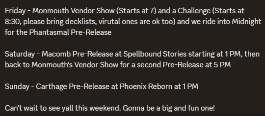 We have a LOT going on here in Western Illinois this weekend. Come out to Monmouth this weekend for a fun vendor show and lots of Pokemon activities. Hope to see you guys there!