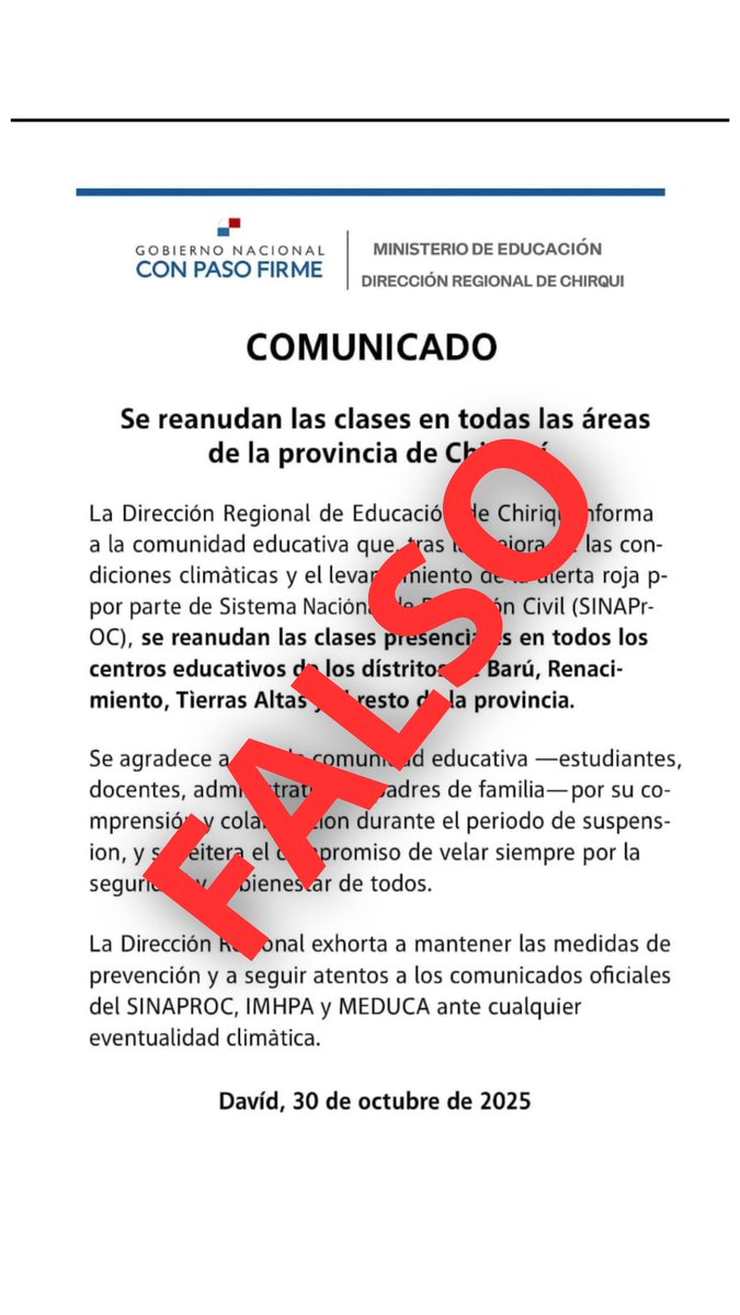 🔴​ INFORMACIÓN FALSA 

Exhortamos a la comunidad educativa a:
✔️​NO compartir información no verificada.
✔️​Seguir exclusivamente las cuentas oficiales del Ministerio de Educación.

#SomosMeduca
#ConPasoFirme