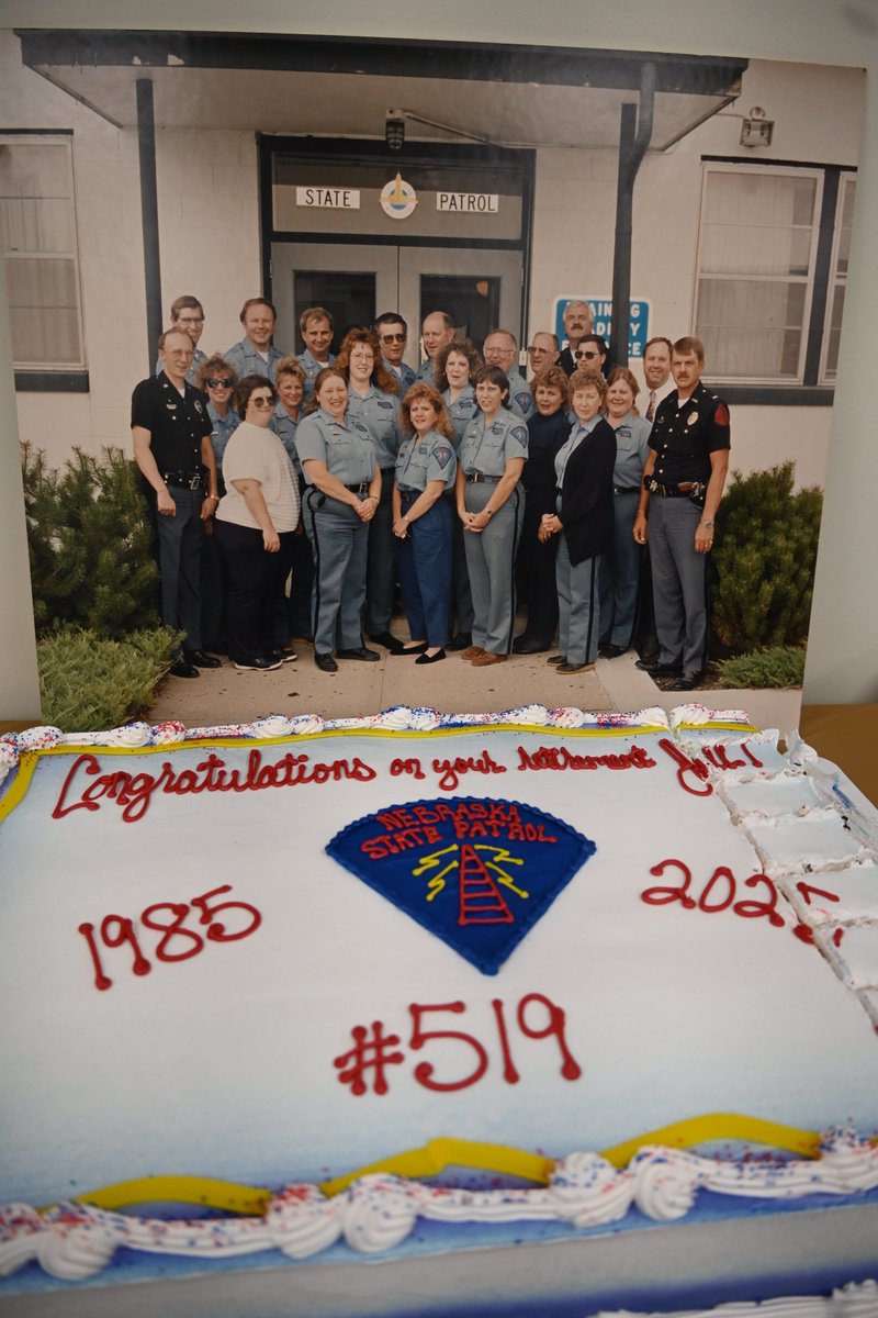 NEStatePatrol's tweet photo. Yesterday, we celebrated the dedicated career of NSP Dispatch Supervisor Jill Nelson, who is retiring after 40 years of service with the Nebraska State Patrol!

Congratulations, Jill, and thanks for always being the dependable voice on the radio for 4 decades! #LifeOfService https://t.co/Qcc2HRbj77