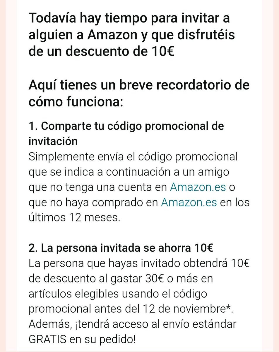 _merisid's tweet image. Código descuento amig@ en Amazon, hasta el 12 de noviembre, para nuevas cuentas o para cuentas que no hayan hecho un pedido en 12 meses:

JHMW-963DZ2-B3YQBG

En las imágenes, se pueden ver las condiciones y cómo funciona.

#CódigoDescuento #Amazon