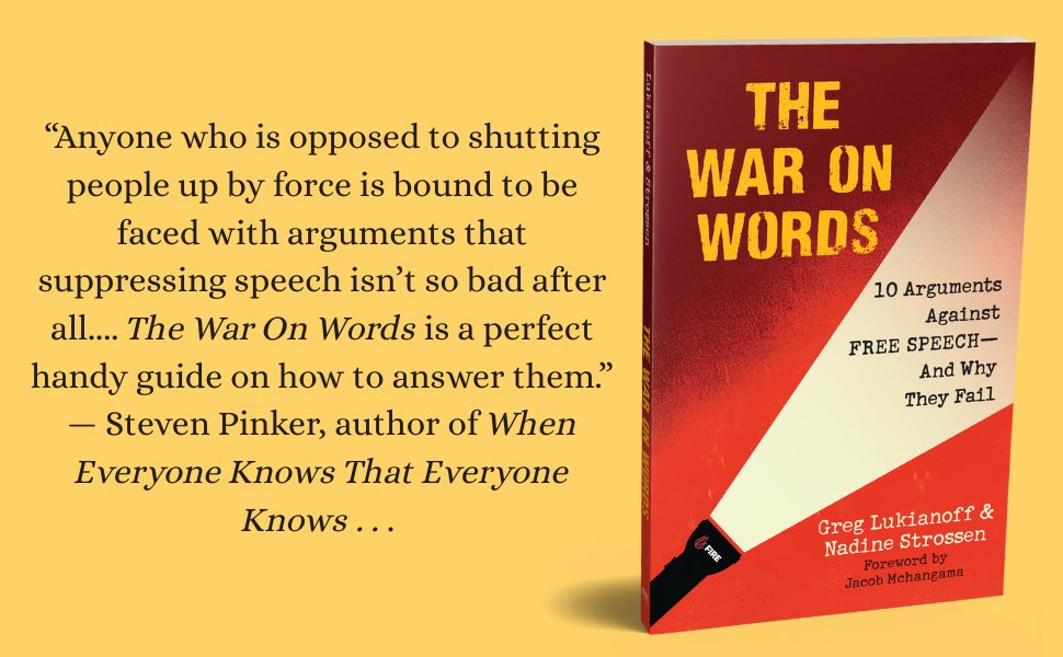 mitfreespeech's tweet image. Our debate is one week away, and we&apos;ve got an added bonus for those who attend: We&apos;ll be giving away 50 copies of @glukianoff and Nadine Strossen&apos;s new book &quot;The War on Words: 10 Arguments Against Free Speech-and why They Fail.&quot; Join us next week and snag your copy! (1/2)