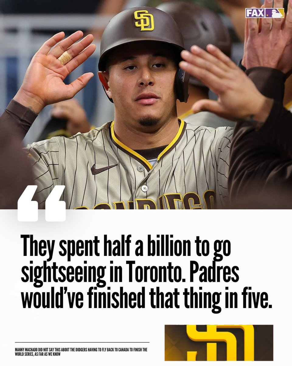 Manny Machado reacts to the Dodgers flying back to Canada