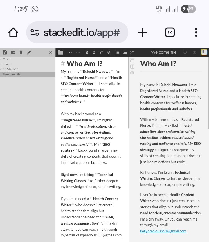 KellyPrecious04's tweet image. Practicing writing with Markdown😊

#TechWriter✍️