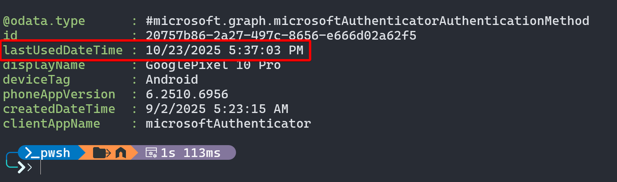 NathanMcNulty's tweet image. Very cool find by @janbakker_ - lastUsedDateTime for authenticationMethod in Graph API🔥
This means we will eventually be able to clean up stale authentication methods!
Many have been asking for this for a long time, very excited to see this in Graph API :)