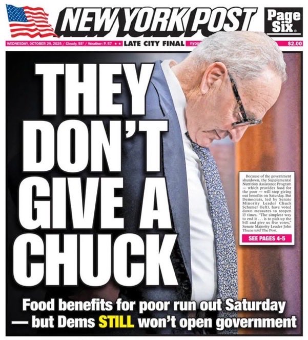 <a href="/SenSchumer/">Chuck Schumer</a> You voted no on the CR that funds SNAP. You own this.
