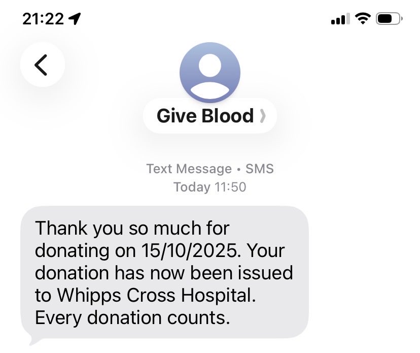 Good to see my latest <a href="/GiveBloodNHS/">NHS Blood Donation 🩸🩹</a> donation (number 71) put to good use at Whipps Cross Hospital in London - as last time, a bit of a trek down for it from Shropshire ☺️🩸