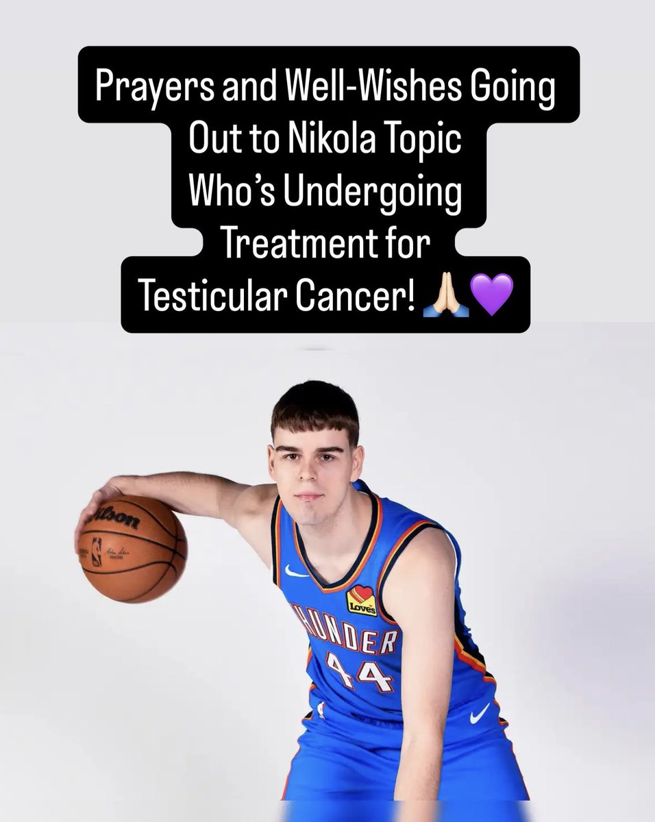 TestesCancer's tweet image. Oklahoma City’s Thunder Guard Nikola Topic @NikolaTopicFC is being treated for testicular cancer according to @okcthunder general manager @SamPrestiGM 

Presti emphasized that the doctors are extremely positive about Topic’s longterm outlook. 

When detected early, tc is over 95%…