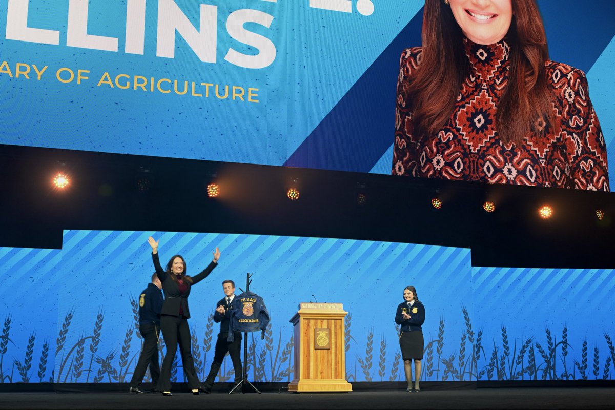 SecRollins's tweet photo. From wearing the blue jacket as the 1990-91 1st Vice President of Texas FFA… to keynoting the National Convention 35 years later with 20,000 FIRED UP FFA students in Indianapolis earlier today, I am living in a full circle moment.💙
 
As I outlined from the stage, America is at a crossroads. 

For too long our country has allowed the Radical Left to invade every corner of American life. A return to the original tenets of FAITH, FAMILY, and FREEDOM is the moment we now must meet. 

My call to every FFA member: stand up and fight for what we know to be right and true. Our very nation and way of life depends upon the next generation to step up. What a righteous task. 

There is no more important youth organization in the world. I remain forever grateful, and invested, in the future of my beloved FFA. 🇺🇸