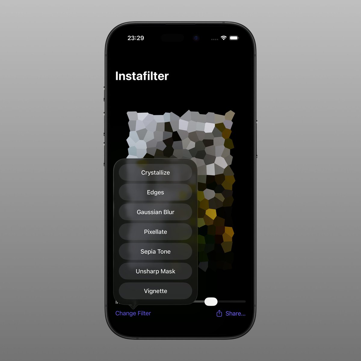 hermanhaidin's tweet image. ☑️ Day 66 of learning SwiftUI
Finished the Instafilter app:
1. Learned how to change Core Image filters
2. Added a shareable link to share the final image
3. Made the app request a review
Milestone: I have now completed 2/3 of the 100-day SwiftUI course 🚀