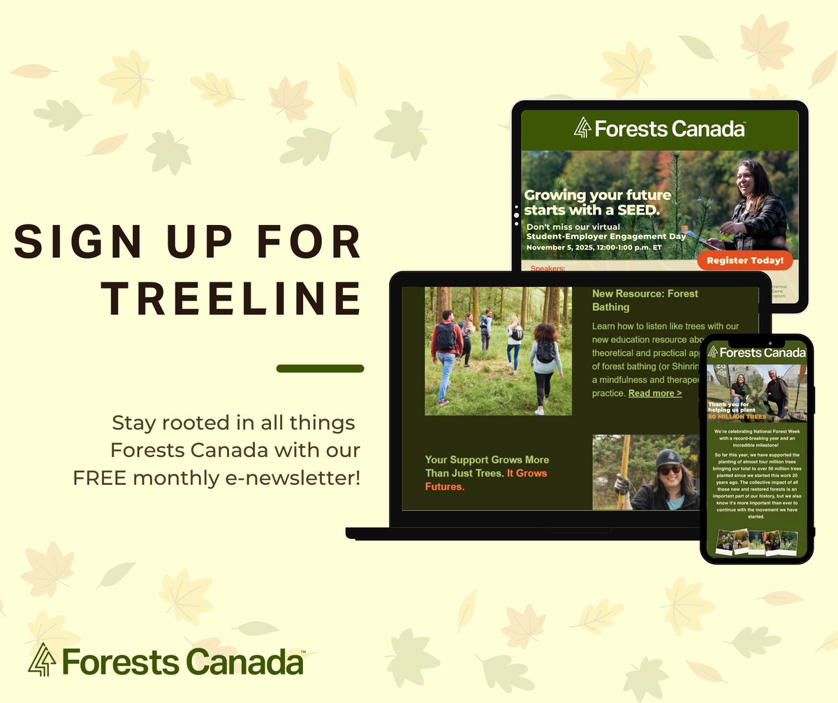 #DYK that we have a monthly e-newsletter that helps you stay rooted in all things Forests Canada? 
 
TreeLine keeps you in the loop on all our tree-mendous stories, spotlights, highlights, and milestones. Plus you can branch out your knowledge with educational resources, fun