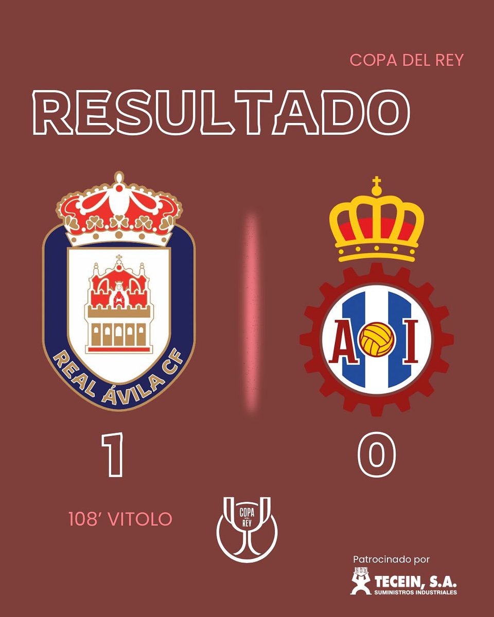 ¡FIN DEL PARTIDO PRIMERA RONDA DE COPA DEL REY! 🏆 

Real Ávila CF 1️⃣-0️⃣ Real Avilés Industrial

¡VAMOS, ÁVILA! ❤️